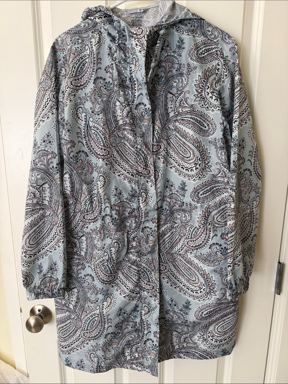 Light Blue Paisley Print Hooded Rain Jacket